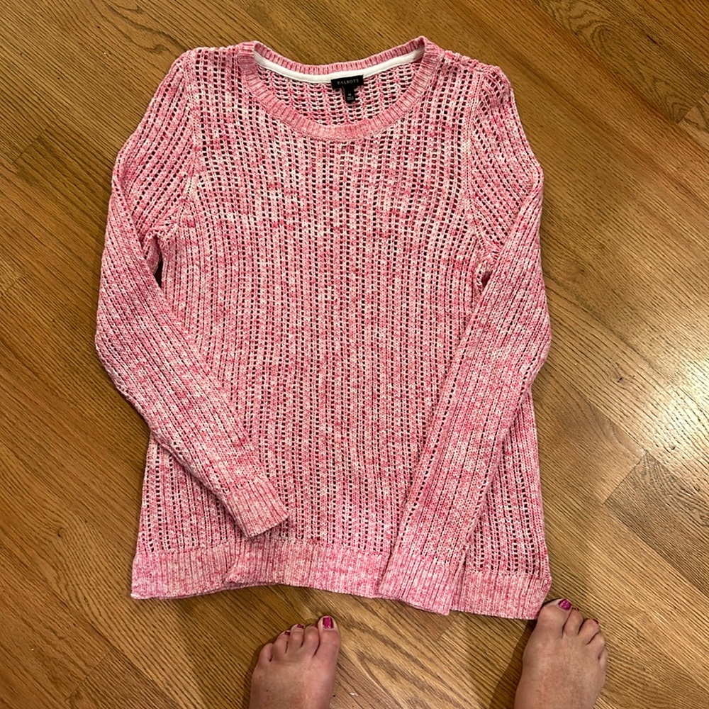 Talbots pink open weave sweater